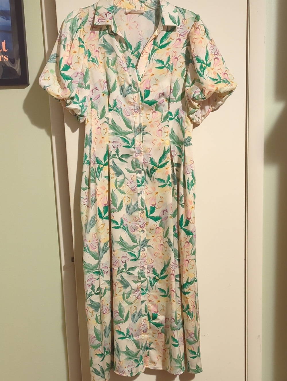 MELLODAY Cream Maxi Dress with Green Leaf & Pastel Floral Print